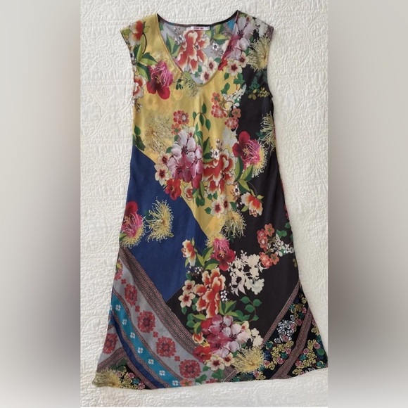 Johnny Was Aura Floral Patchwork 100% Silk Midi Slip Dress Sz XS - Picture 3 of 10